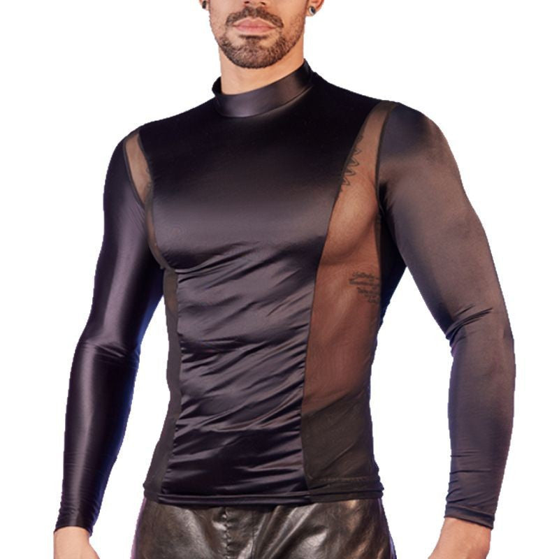 Men's Oiled Shiny High Elastic Long Sleeve Top - image 5
