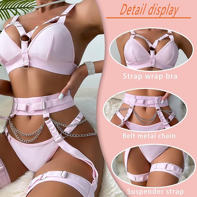 Women Sexy Locomotive Metal Chain Underwear Set - image 6