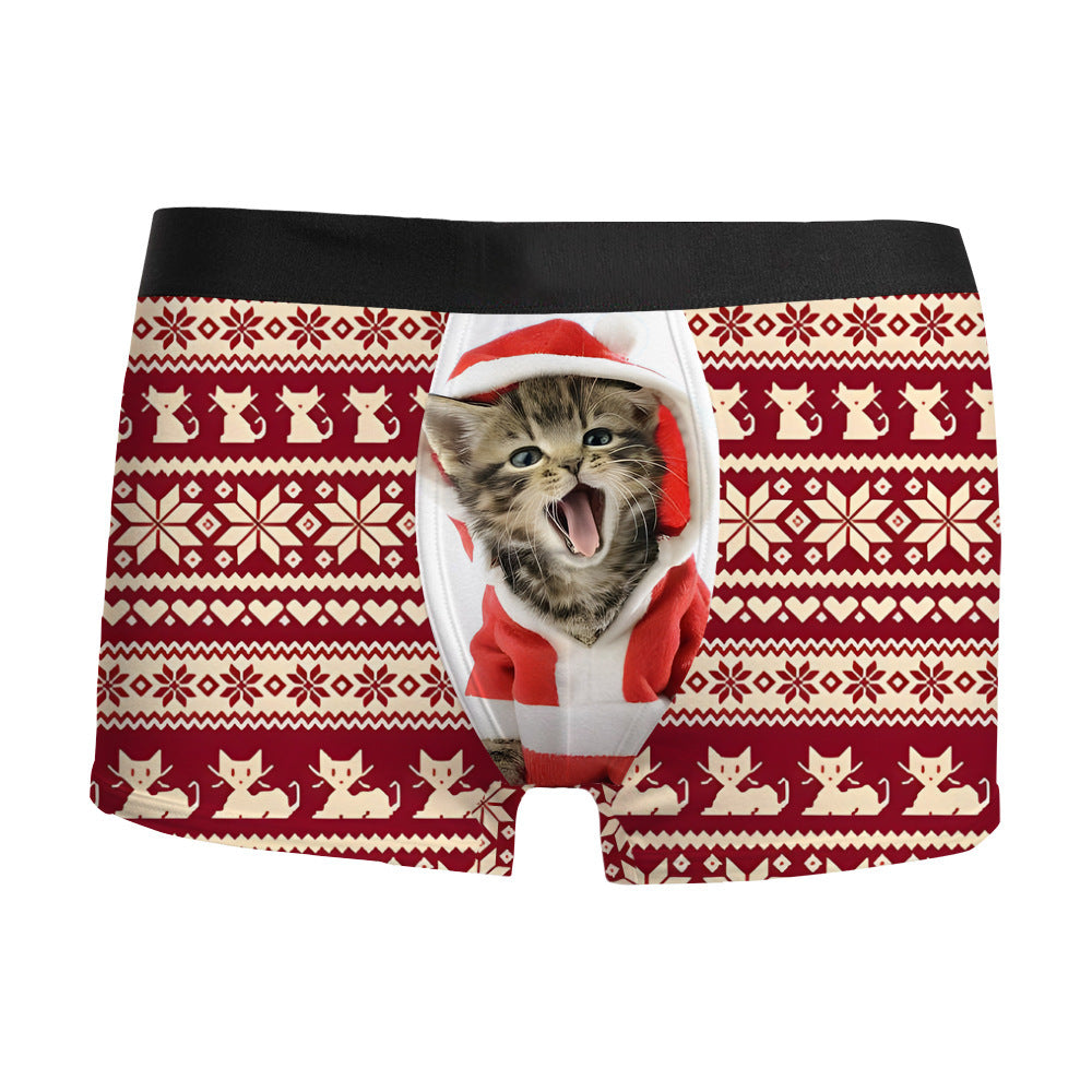 Christmas Cat Boxer Shorts Underwear - Red - XXL - image 0