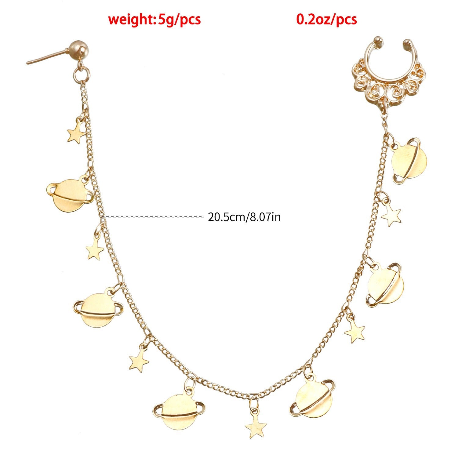 Boho Nose Chain Jewelry – Fake Septum Ring with Ear Hoop & Crystal Nose Ring - image 13
