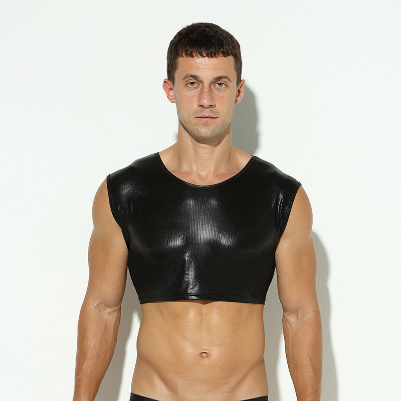 Faux Leather Cropped Tee - Black - XL - image 6