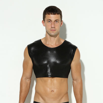 Faux Leather Cropped Tee - Black - XL - image 6