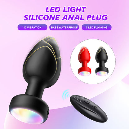 Led Light Up Butt Plug With 10 Vibration Modes with Remote - Red - image 6