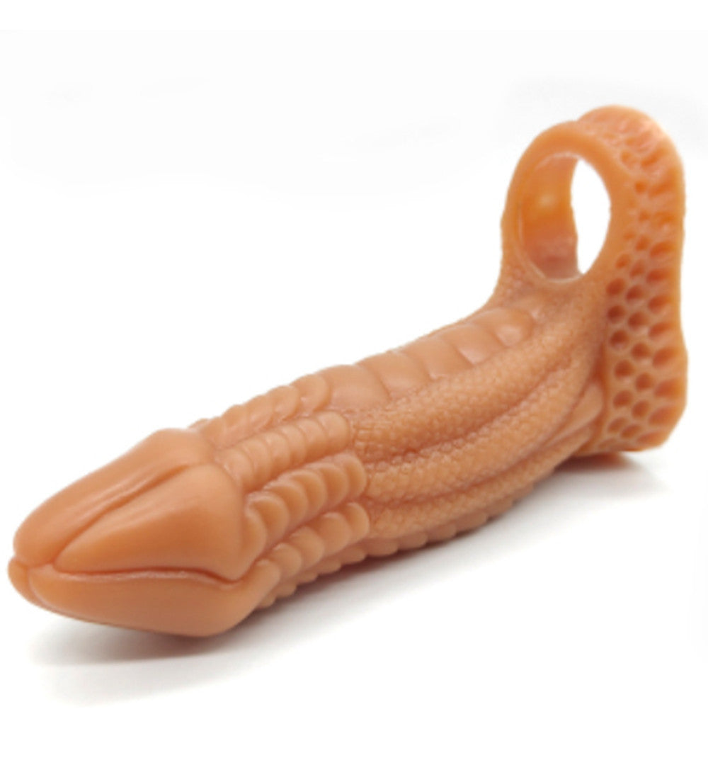 Monster Dildo Silicone Penis Sleeve - Beige - image 3