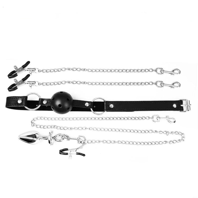 5-Piece BDSM Bondage Set – Ball Gag, Nipple Clamps & Anal Plug for Couples - image 6