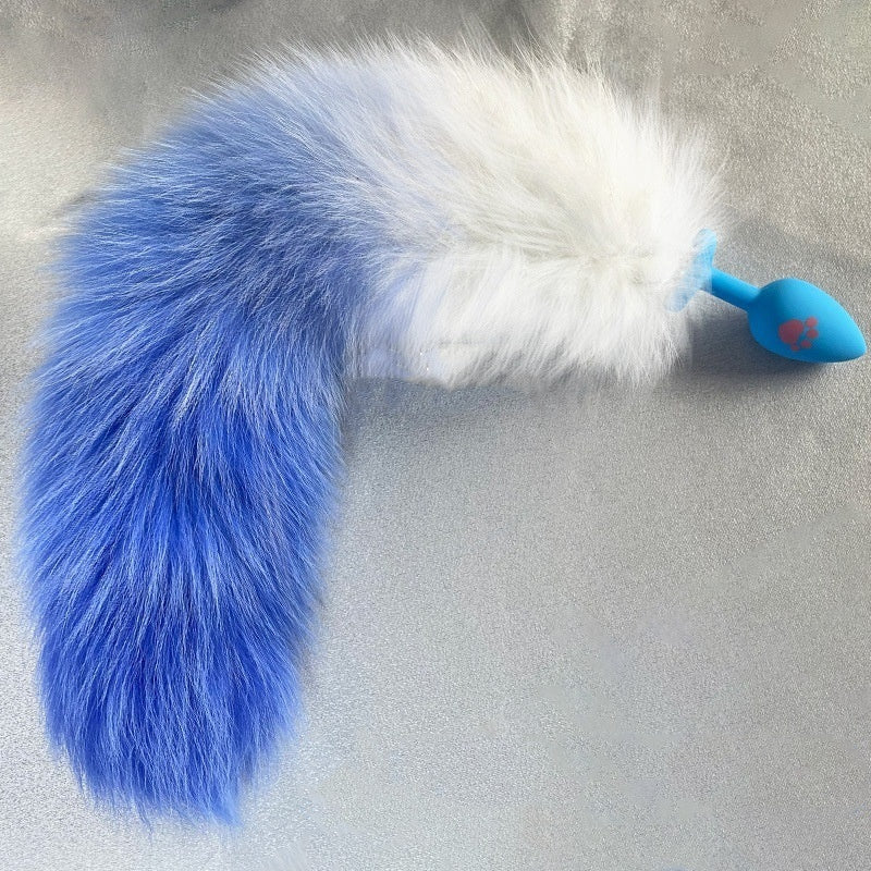 Cat Paws Fluffy Anal Butt Plug - White&dark blue tail - image 18