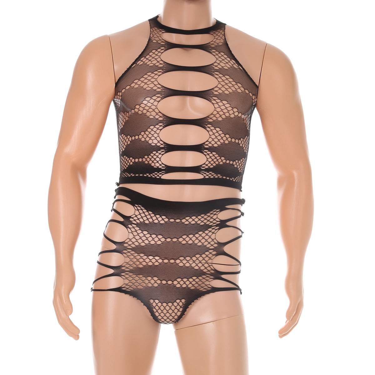 Set Men Briefs Vest Underwear Sexy Hollow - B - One Size - image 3