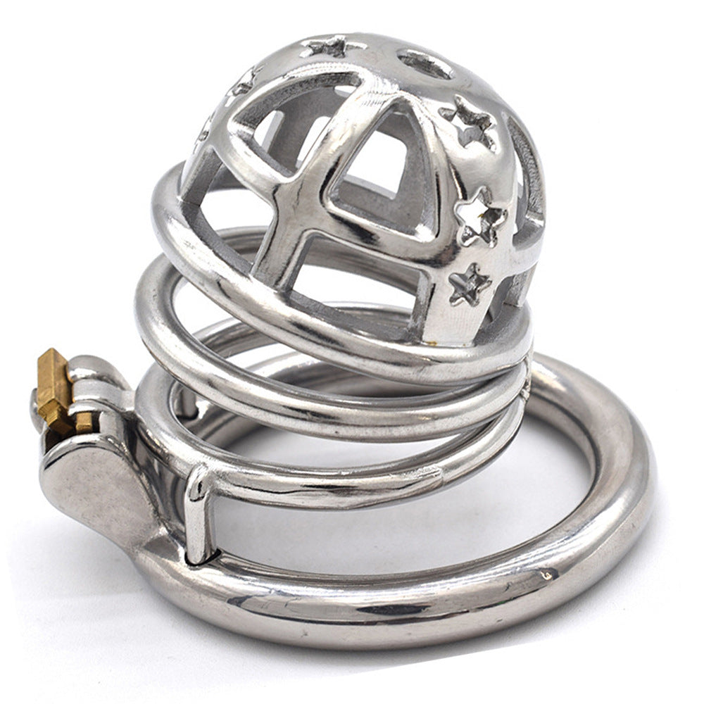 Metal Chastity Cage with Stars - 55mm Circular Ring - image 2