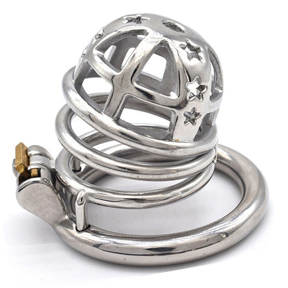 Metal Chastity Cage with Stars - 55mm Circular Ring - image 2