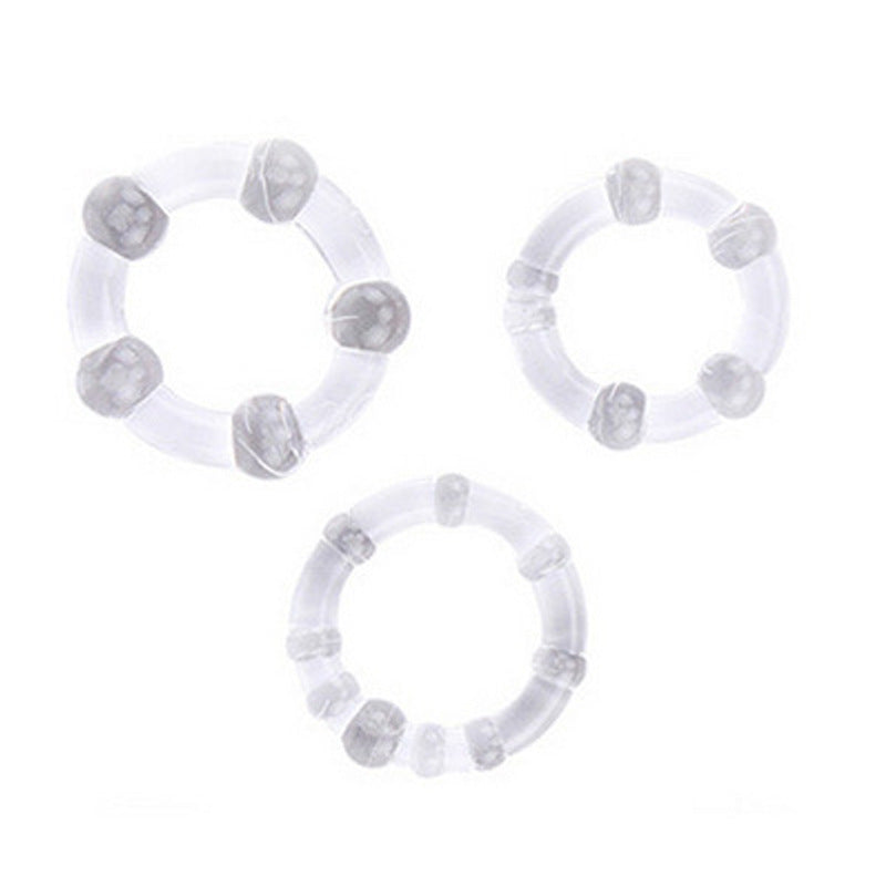 3 Ring Jelly Beaded Cock Ring Set - Clear Beaded - image 0