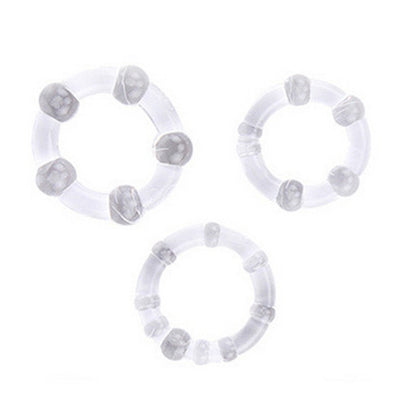 3 Ring Jelly Beaded Cock Ring Set - Clear Beaded - image 0