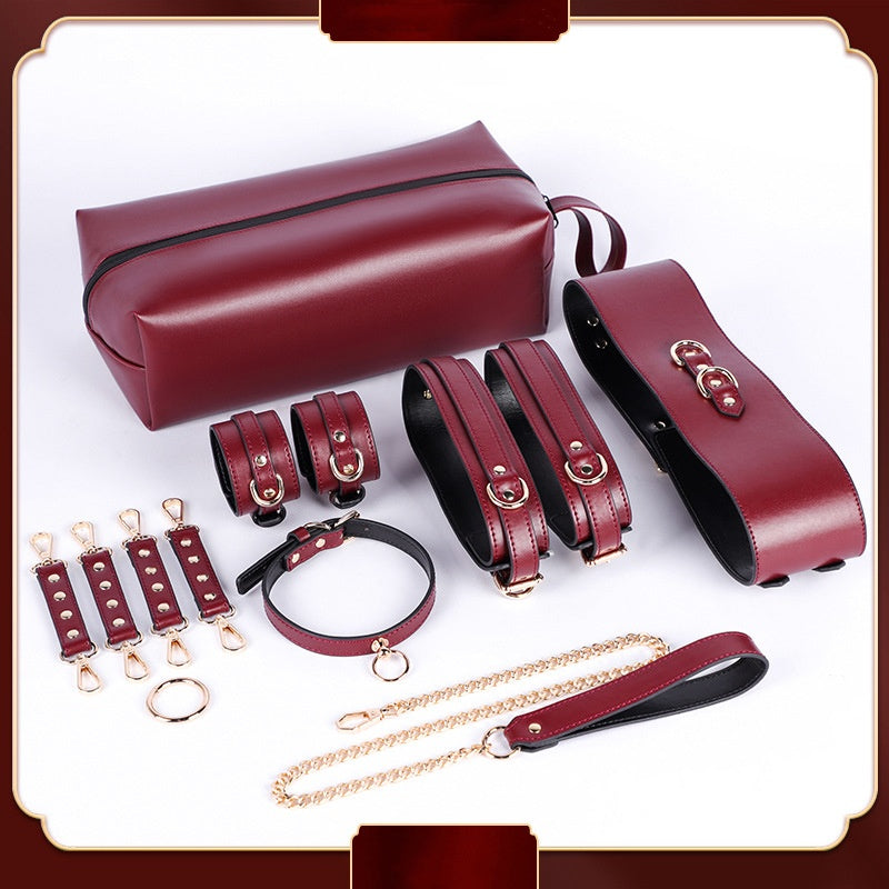 BDSM Leather Premium Bondage Restraint Set - Red - image 0