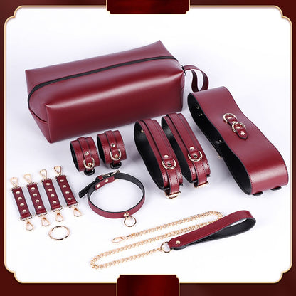 BDSM Leather Premium Bondage Restraint Set - Red - image 0