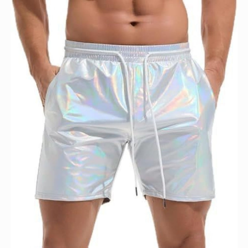 Men's Metallic 5" Holographic Rave Shorts with Drawstring - Light Silver - 2XL - image 9