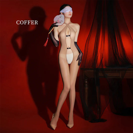 6d Shiny Cross Crotch Jumpsuit - Coffee - One Size - image 0