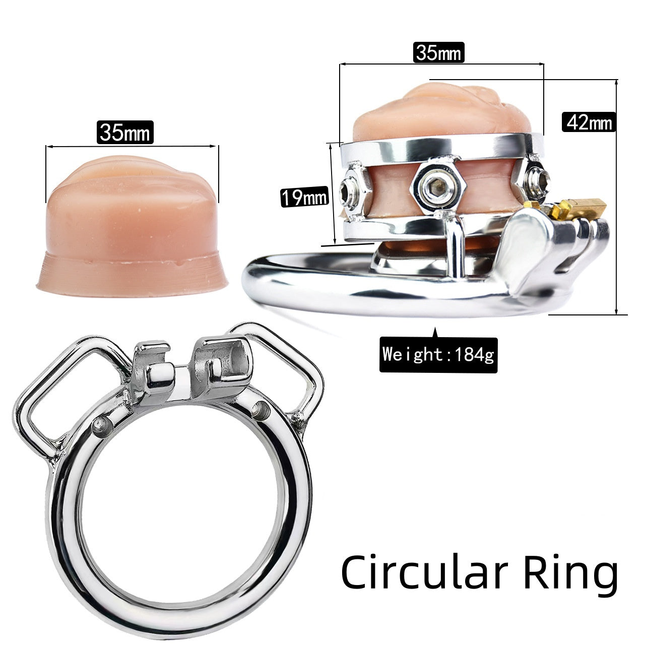Sissy Chastity Cage With Virginal Pad - 55mm Circular Ring & Belt - image 5