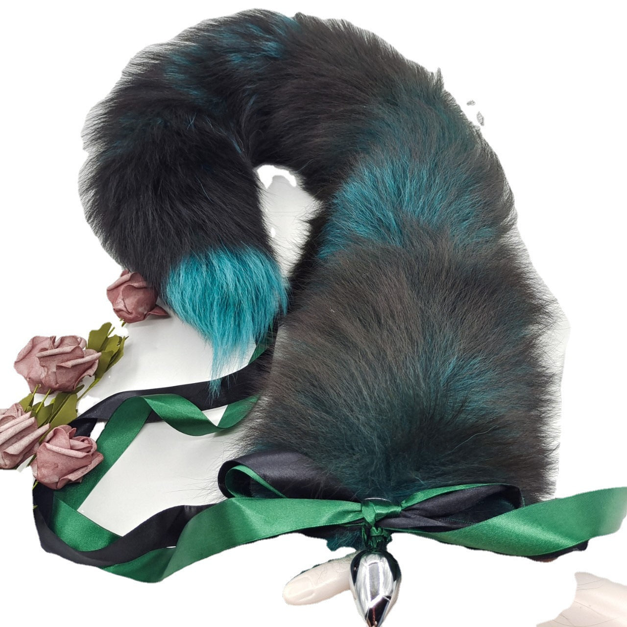 Aurora Green Handmade Detachable Plug Fox Tail - 50cm - image 1