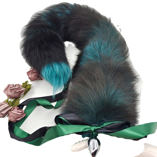 Aurora Green Handmade Detachable Plug Fox Tail - 50cm - image 1