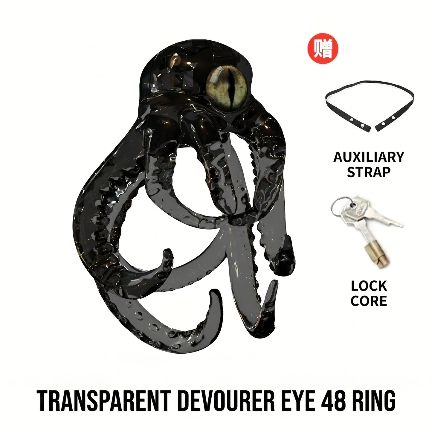 Octopus Kraken Chastity Cage - Black Transparent - 48mm - image 19