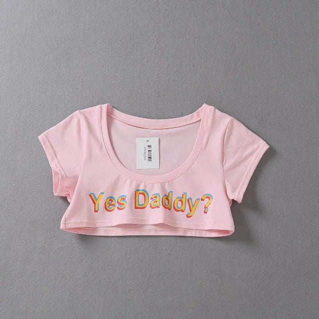 "Yes Daddy" Letter Print Fitness Crop Top - Pink - One Size - image 8