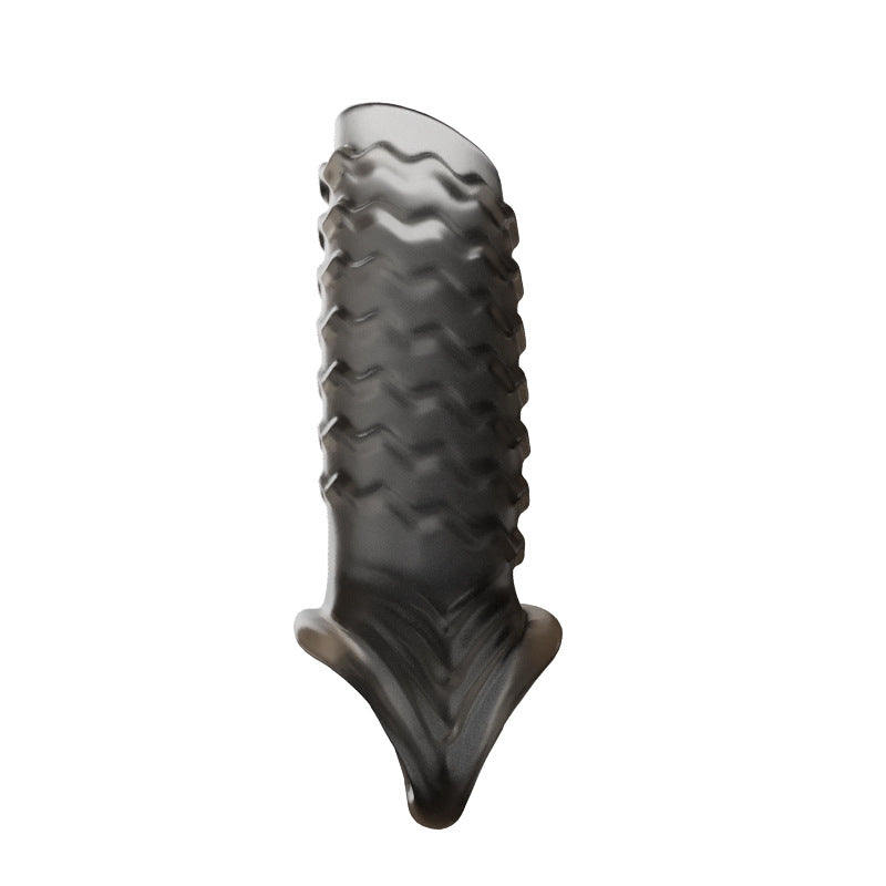 Reusable Silicone Penis Sleeve Glans Penis Enlarger Extender - Wave - Black - image 2