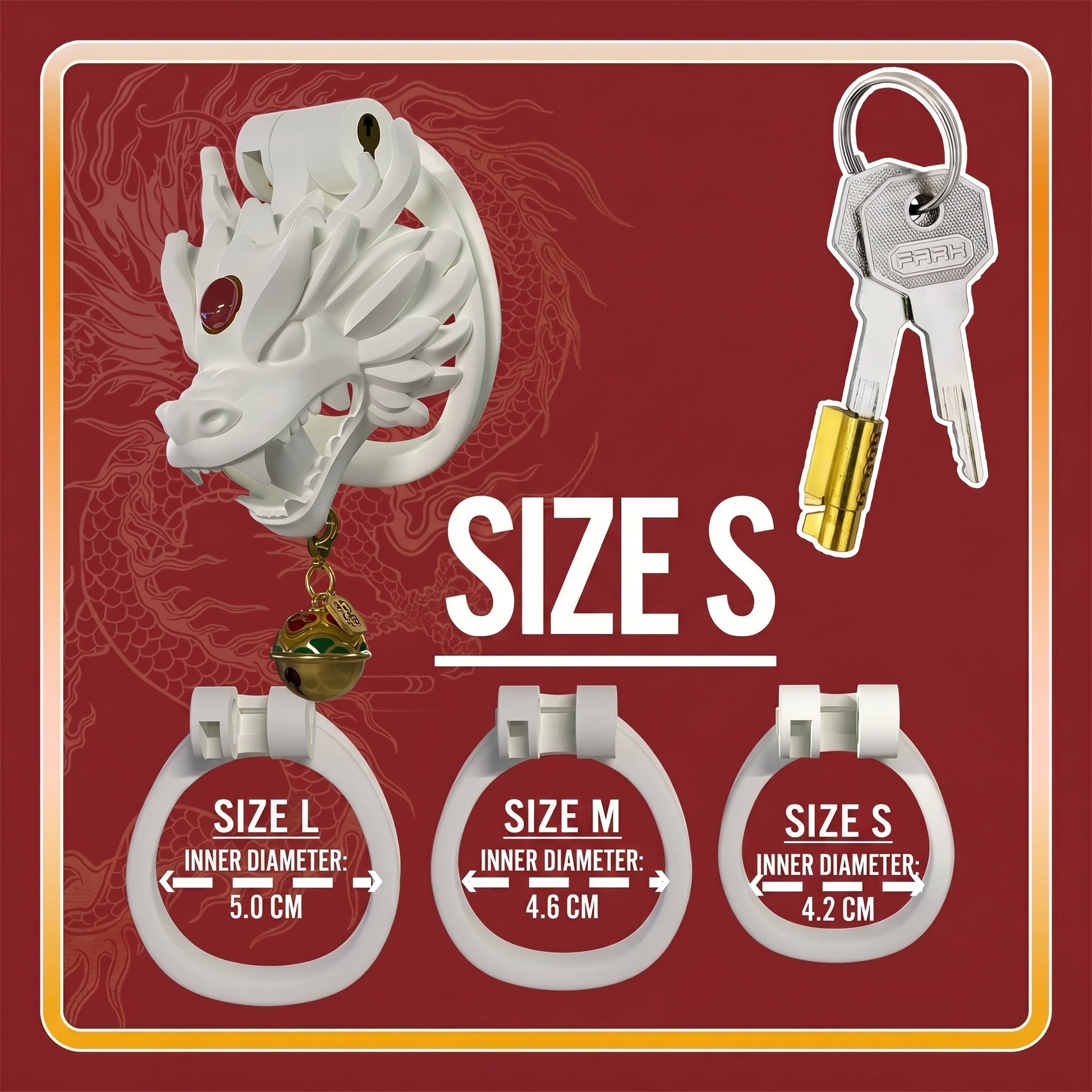 Dragon Guardian Bell Collar Chastity Cage - Red - S - image 2