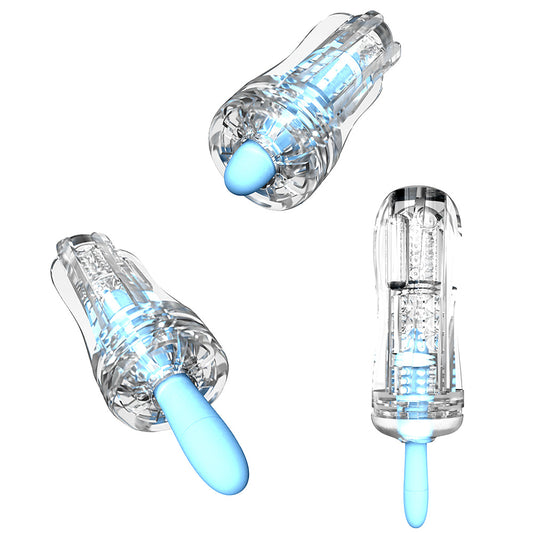 Male Masturbator Cup Soft Silicone Massager for Men Toys-Blue With Vibrations - image 0