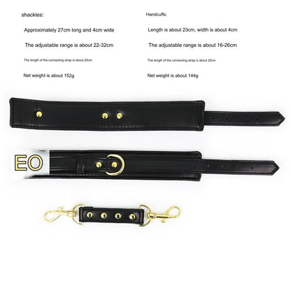 Bdsm Leather Handcuffs And Leg Cuffs with Doggy Style Harness - image 8