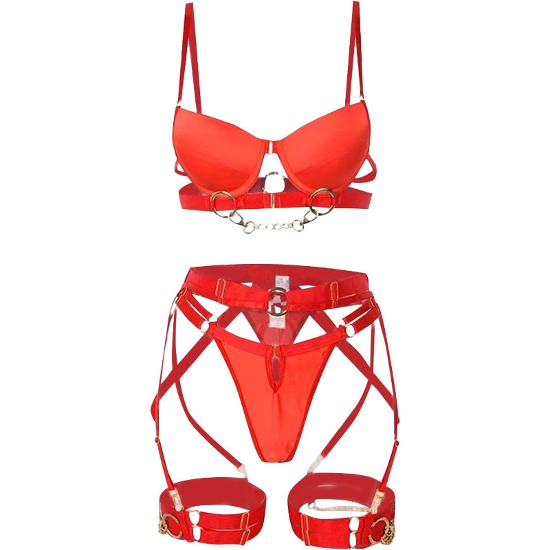 Chain Reaction Bondage Lingerie Set - Red - L - image 2
