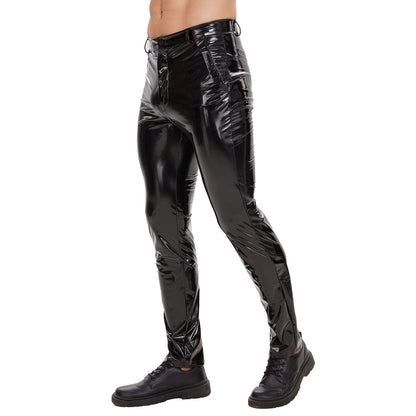 Men's Latex Wet-Look Leggings with Pockets – Faux Leather Club & Biker Trousers - image 2