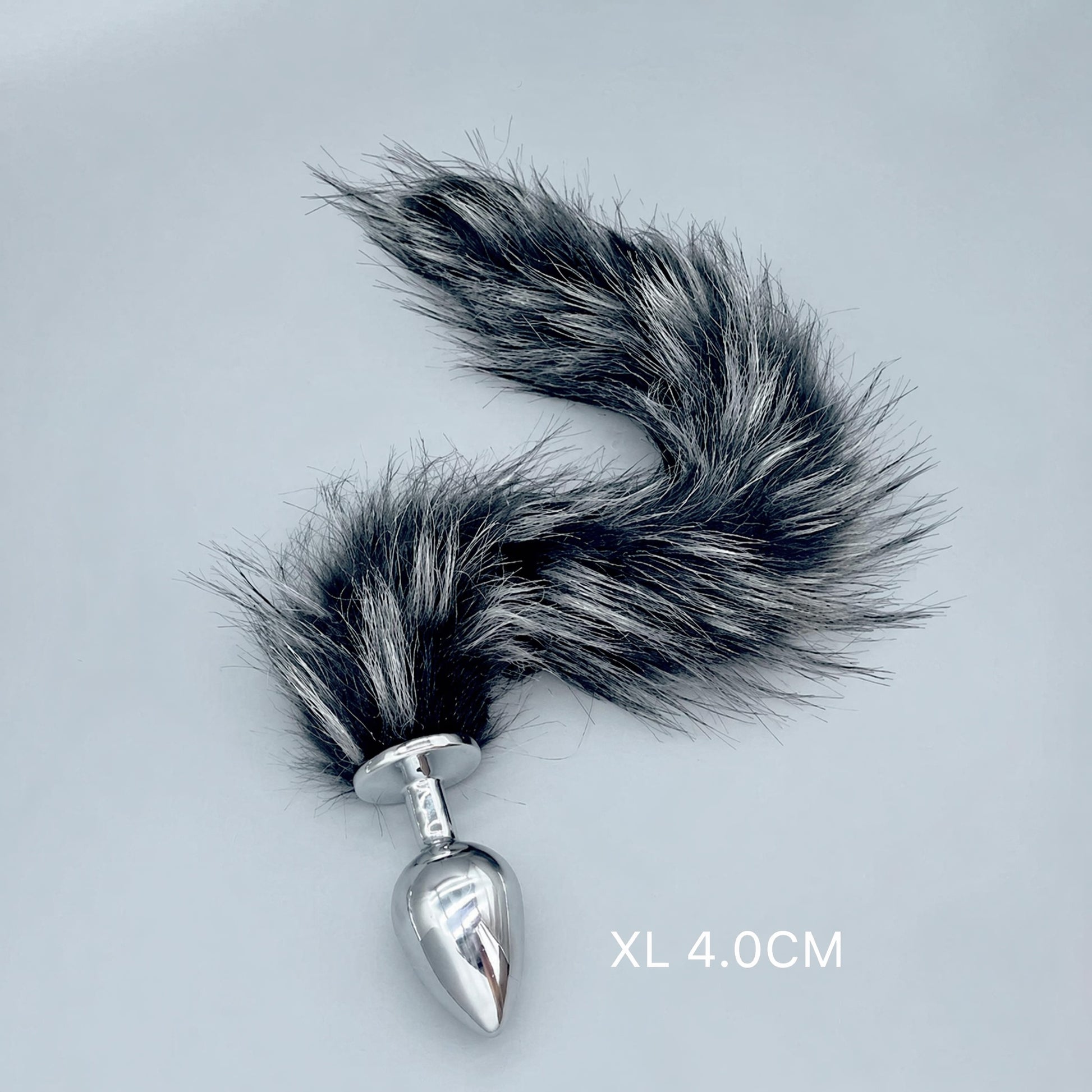 Silver & Black Fox Tail Plug with Removable Metal Base - XL - image 2
