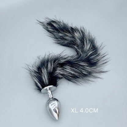 Silver & Black Fox Tail Plug with Removable Metal Base - XL - image 2