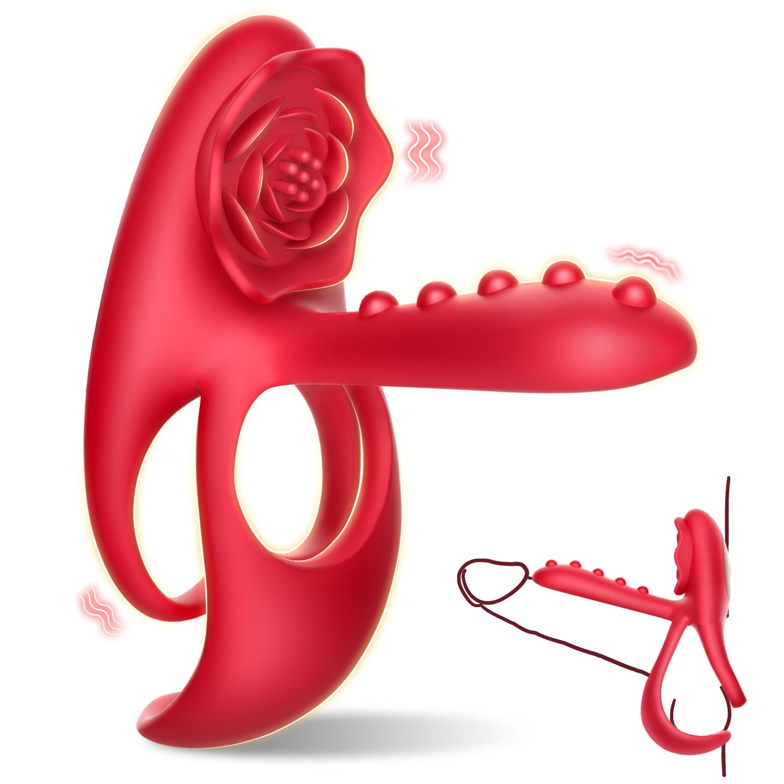 Rose Stimulation Sex Toys With Vibrating Cock Ring  10 Modes - Red - image 0