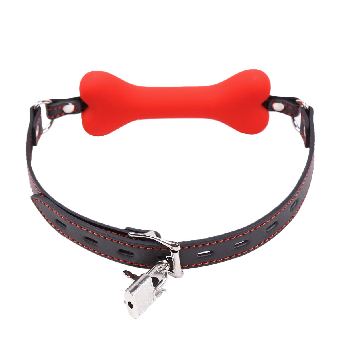 Silicone Bone SM Mouth Gag - Red - Lock - image 7
