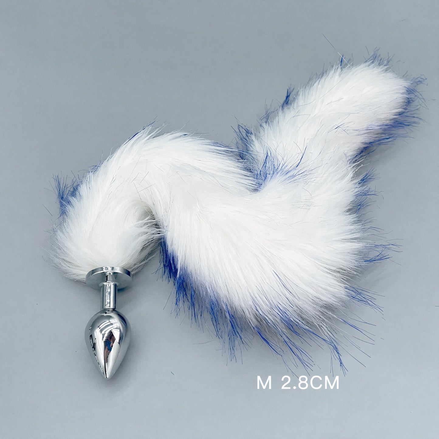 White & Blue Fox Tail Plug with Removable Metal Base - M - image 2