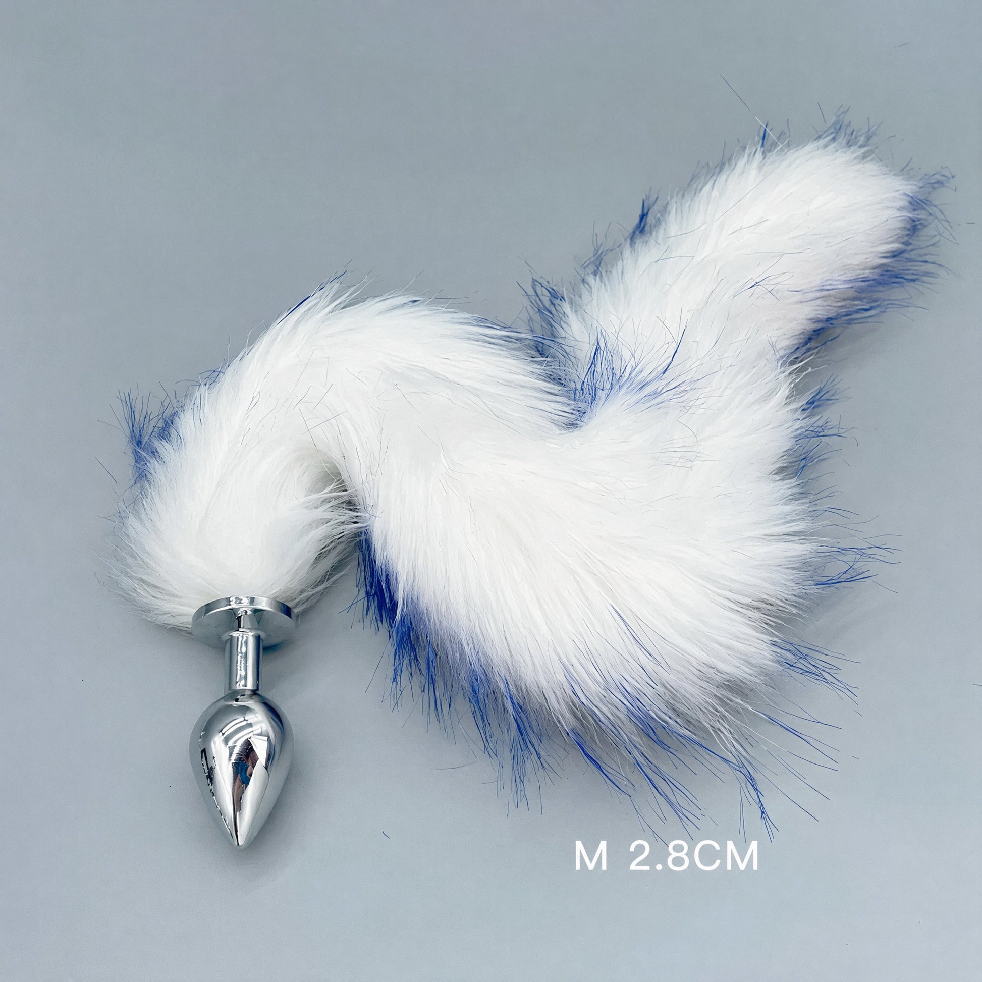 White & Blue Fox Tail Plug with Removable Metal Base - M - image 2