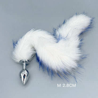 White & Blue Fox Tail Plug with Removable Metal Base - M - image 2