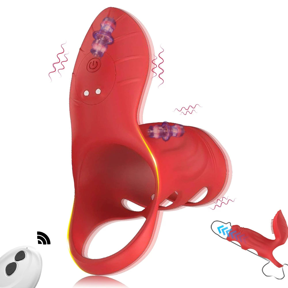 2 in 1 Silicone Vibrating Penis Sleeve Enhances Girth - Red - image 5