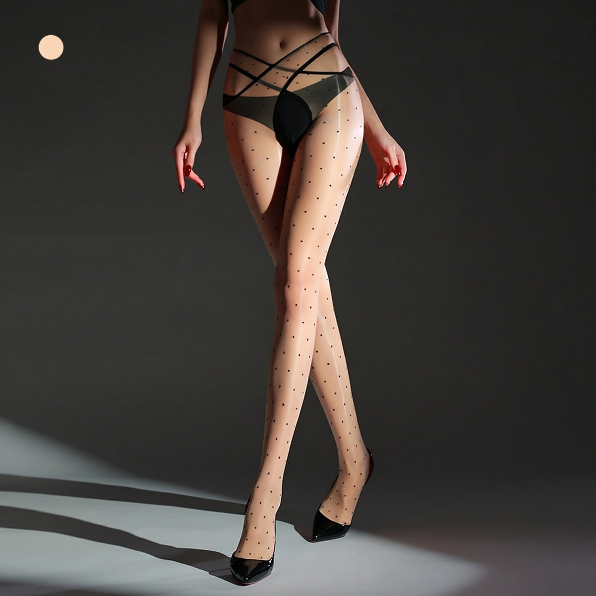 Shiny Polka Dots Pantyhose - Nude - One Size - image 2