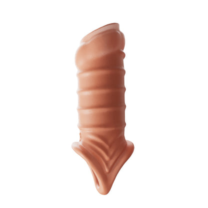 Reusable Silicone Penis Sleeve Glans Penis Enlarger Extender - Spiral - Beige - image 7