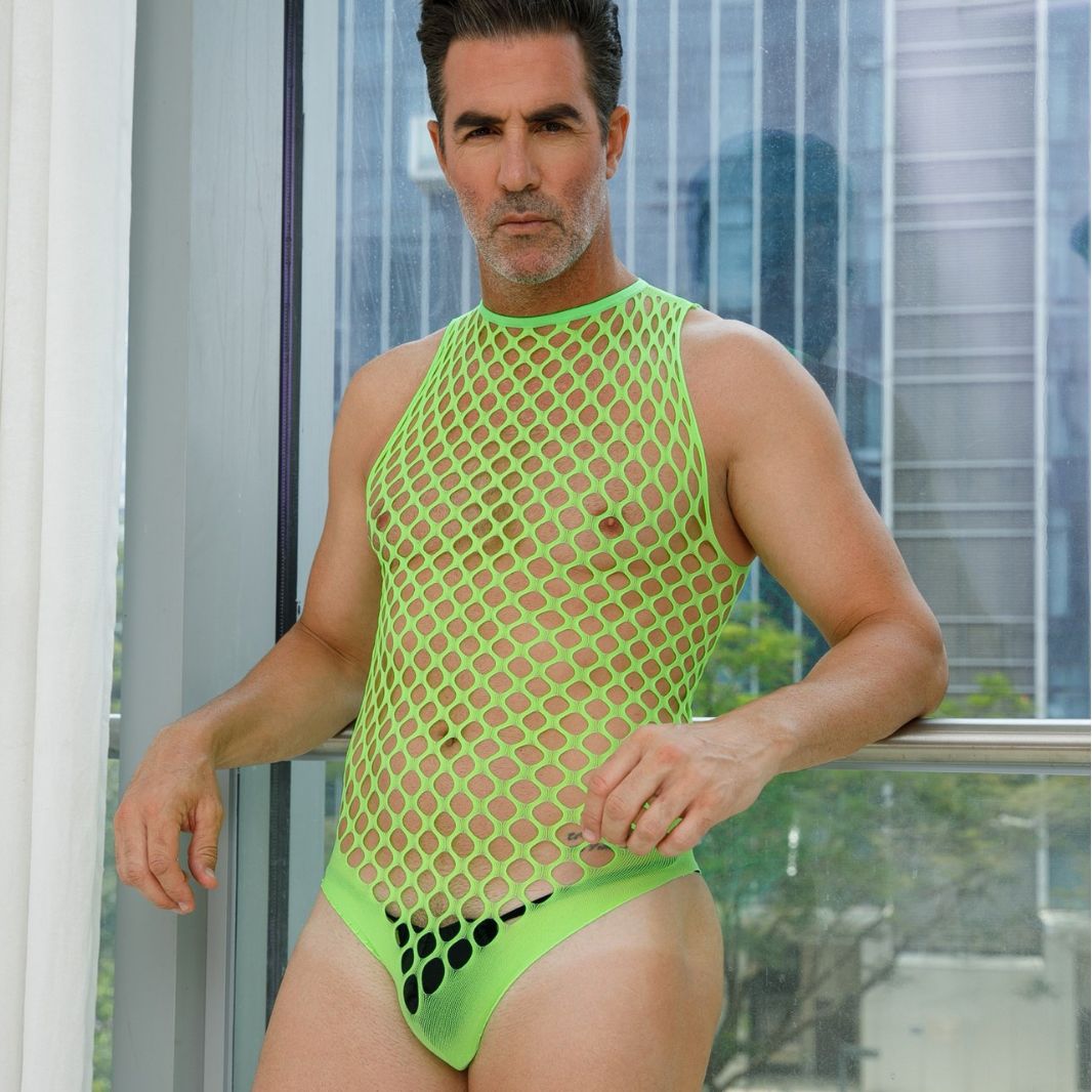 Sexy Mesh Bodysuit Singlet Fetish Erotic Cloth - Green - image 1