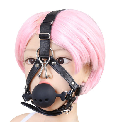 Adjustable Breathable Silicone Ball Gag with Nose Hook – 3 Sizes for Ultimate BDSM Control - image 4