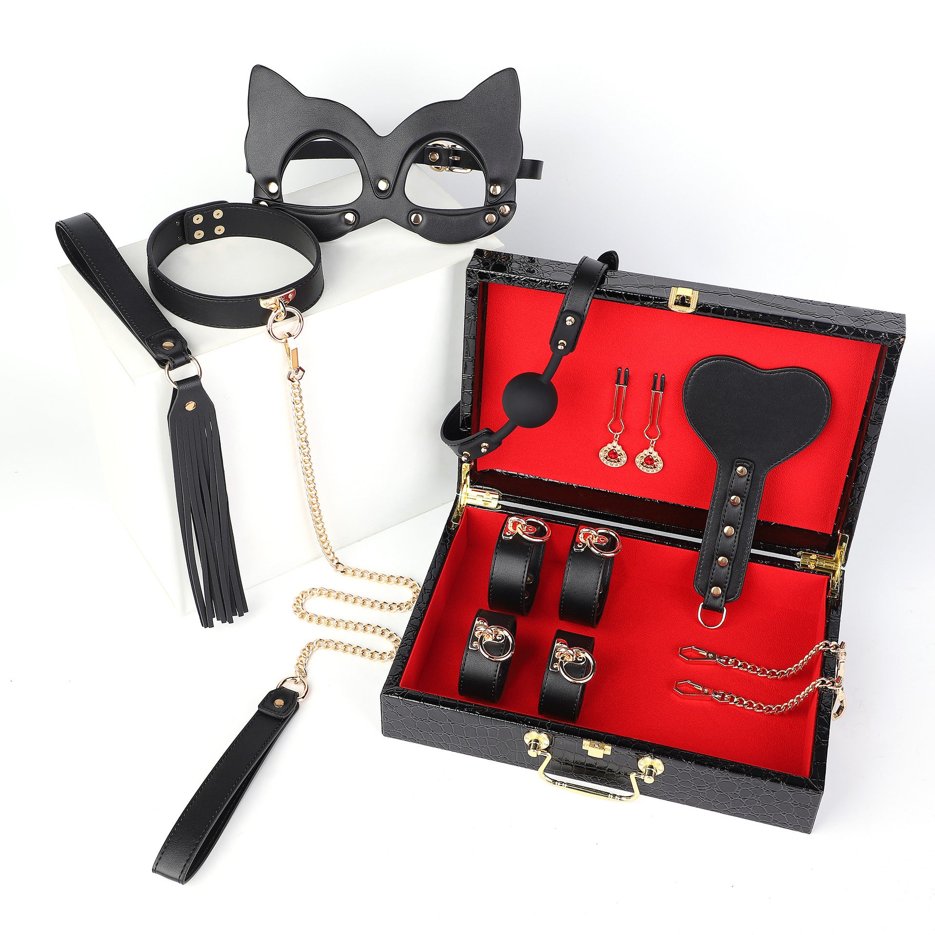 Erotic Leather BDSM Bondage Restraint 8pcs Set - Black - image 0