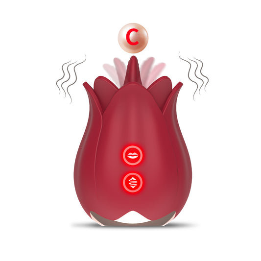 2-in-1 Rose Toy – Clitoral Licking & Vibration Waterproof & Quiet - Wine - image 0