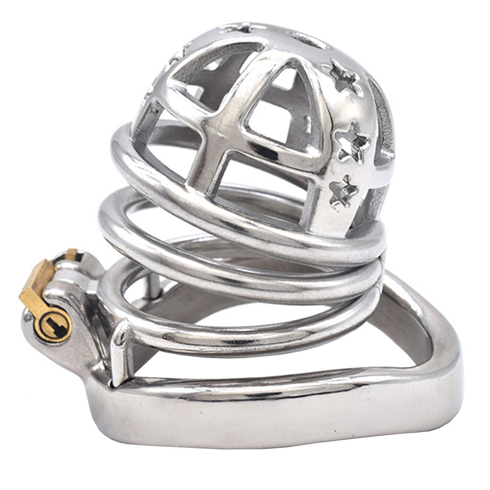 Metal Chastity Cage with Stars - 55mm Curved Ring - image 0