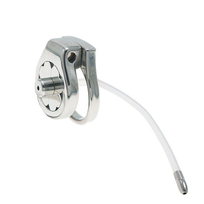 Flat Stainless Steel Chastity Cage with Long Hollow Urethral Tube - image 7