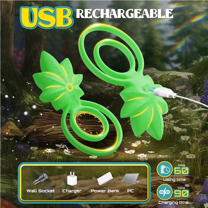 Dual-Ring Vibrator – Leaf-Designed Couples' Cock Ring - image 4