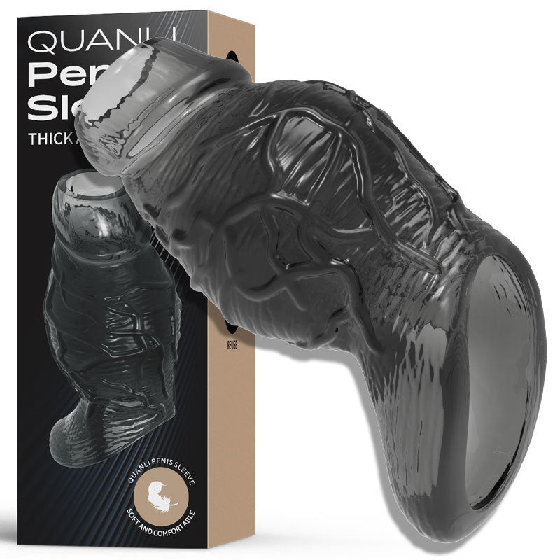Punch-Style Studded Open-Head Penis Sleeve - Black - image 1