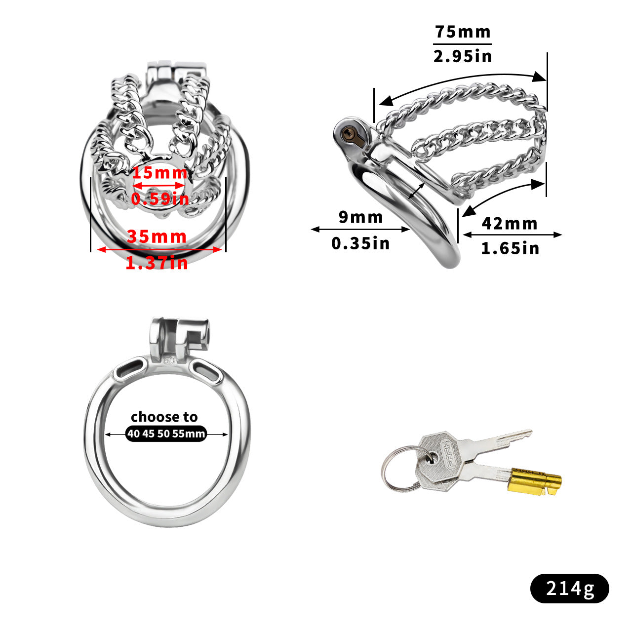 Thick Chainmail Steel Chastity Cage - L - 55mm( 2.17" ) - image 5