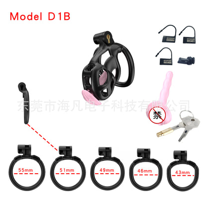 Cobra Resin Chastity Cage with 4 Rings & Catheter Tube - Black - Nano - with urethral plug - image 4